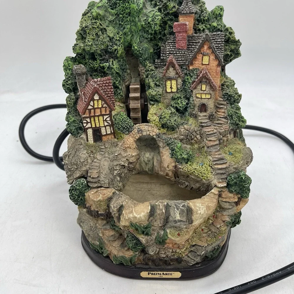 Prismarte Cottage Village Tabletop Fountain Resin Mill Colorful Needs New Motor